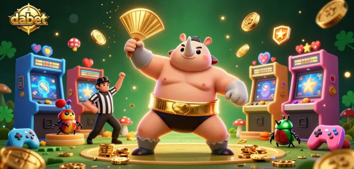 Experience the thrill of dabet with a dynamic illustration featuring a sumo champion beetle amidst flying coins.